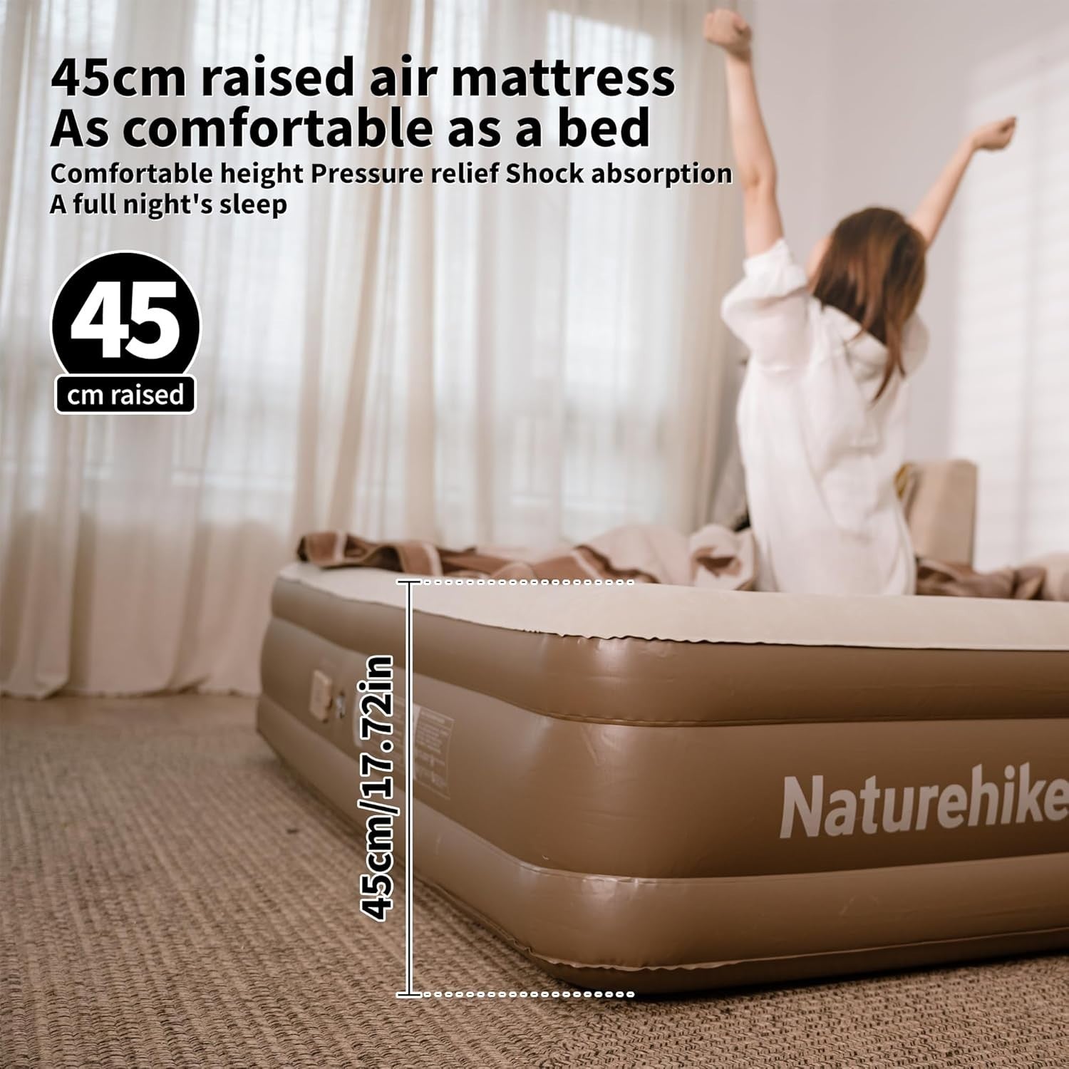 Single Inflatable Mattress Air Bed – Rechargeable Pump, 190x100x45cm, Camping
