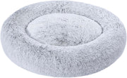 Large Plush Donut Dog Bed 91cm Faux Fur Washable Grey