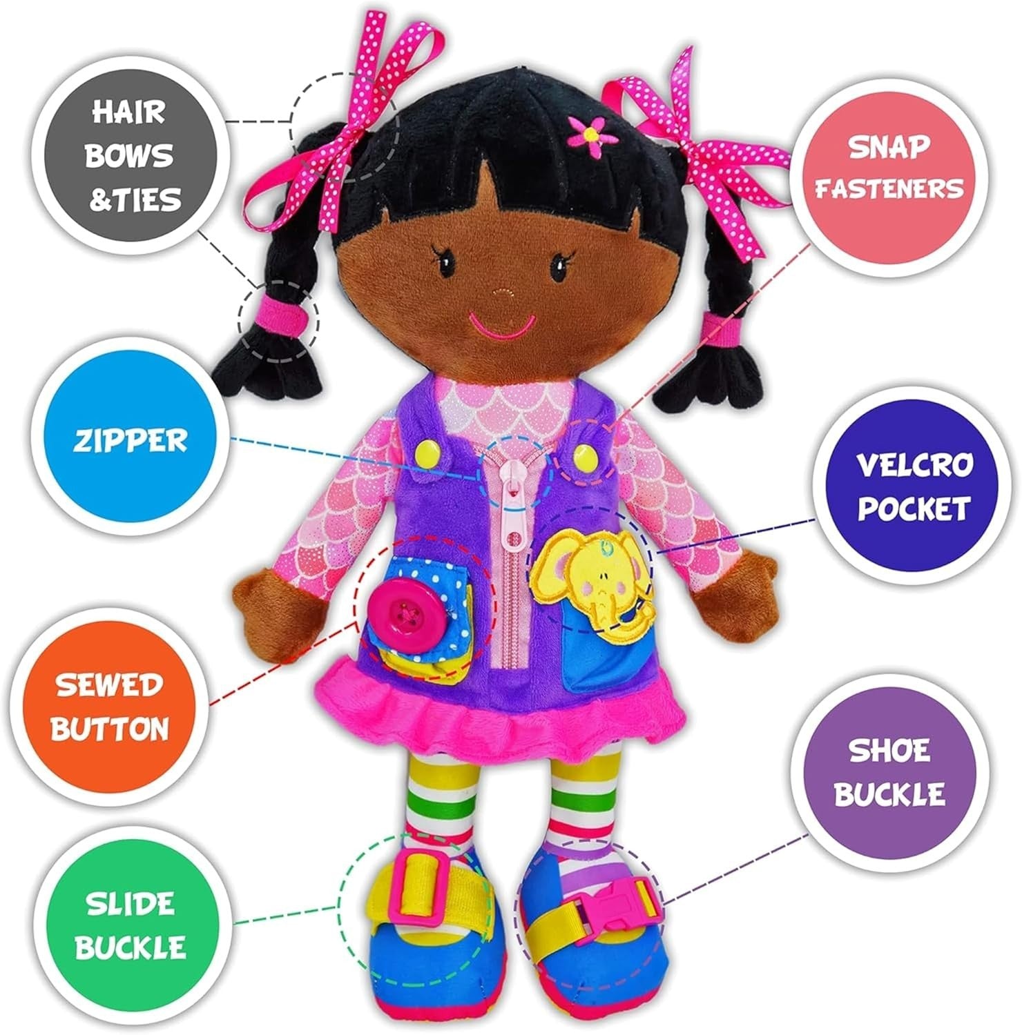 Montessori Toddler Plush Doll Learn to Dress Buckles Zips 15.5”