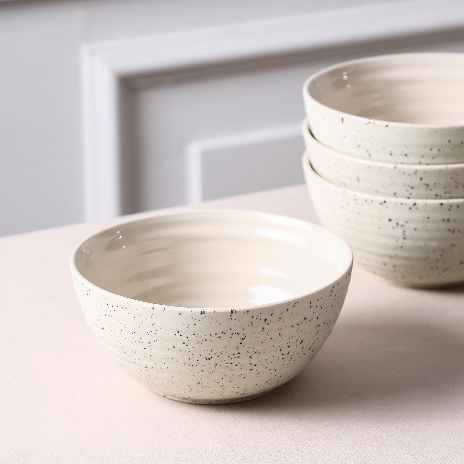 4pc Stoneware Cereal Bowls White Scratch Resistant Microwave Dishwasher Safe