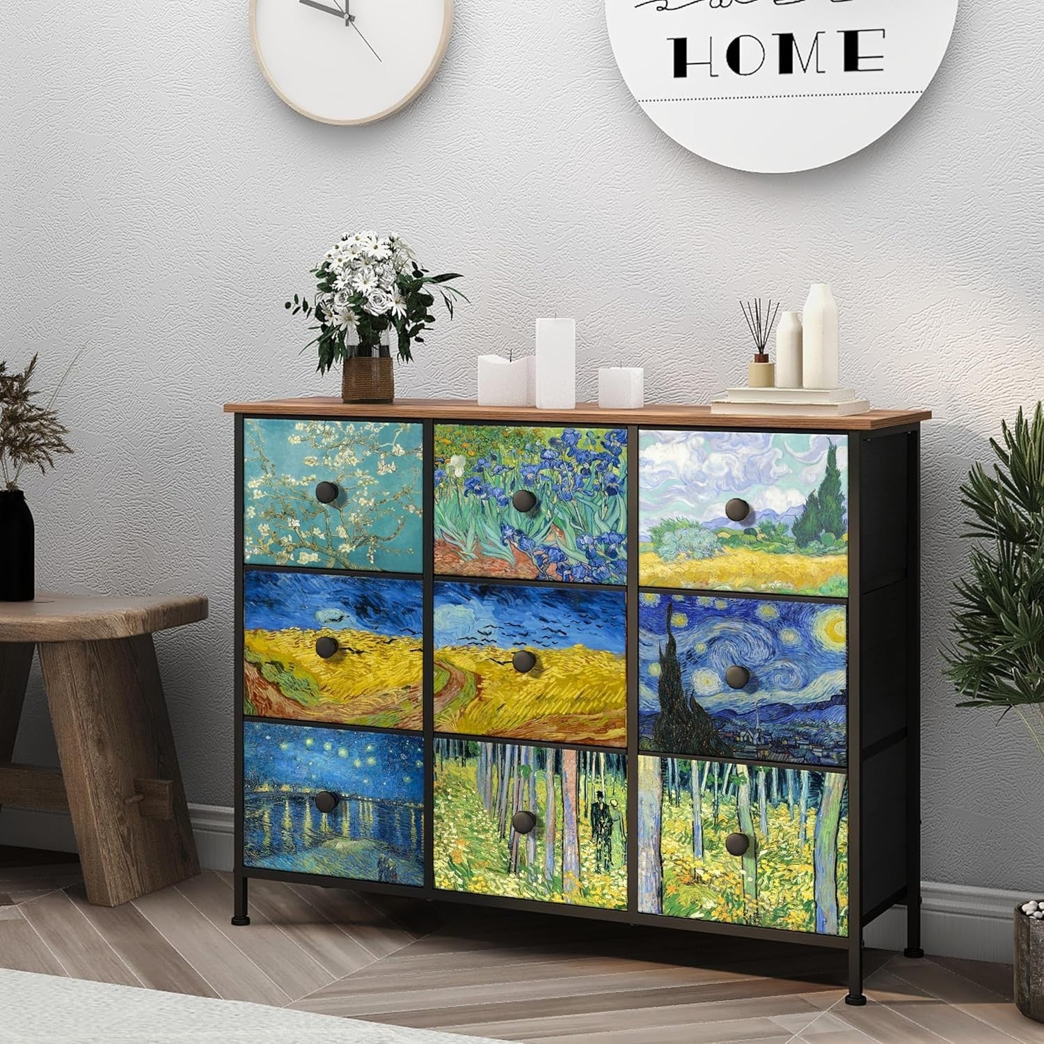 Van Gogh Style 9 Drawer Chest Storage Cabinet for Bedroom Living Room