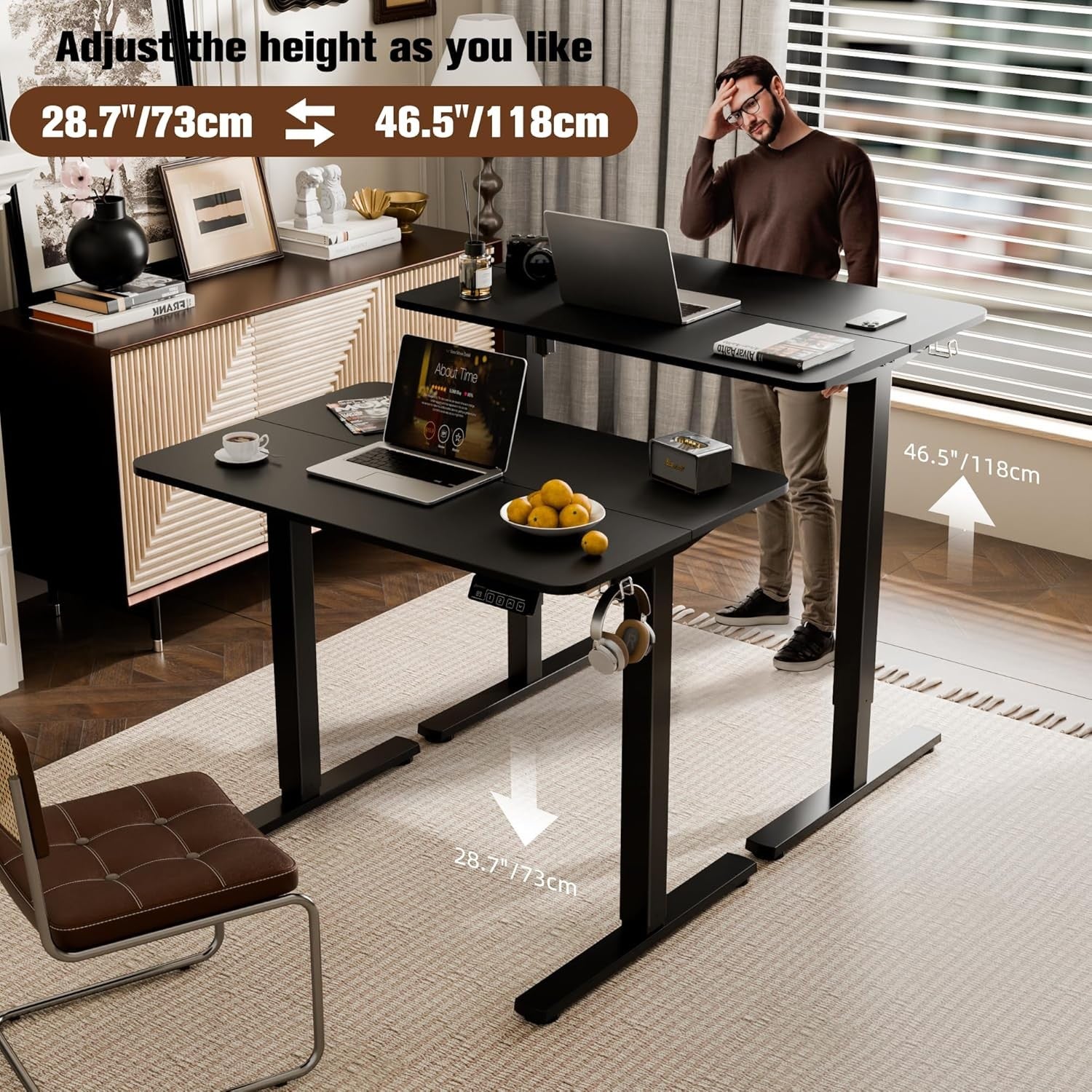 Electric Standing Desk Height Adjustable Sit Stand Home Office Table 90x60cm