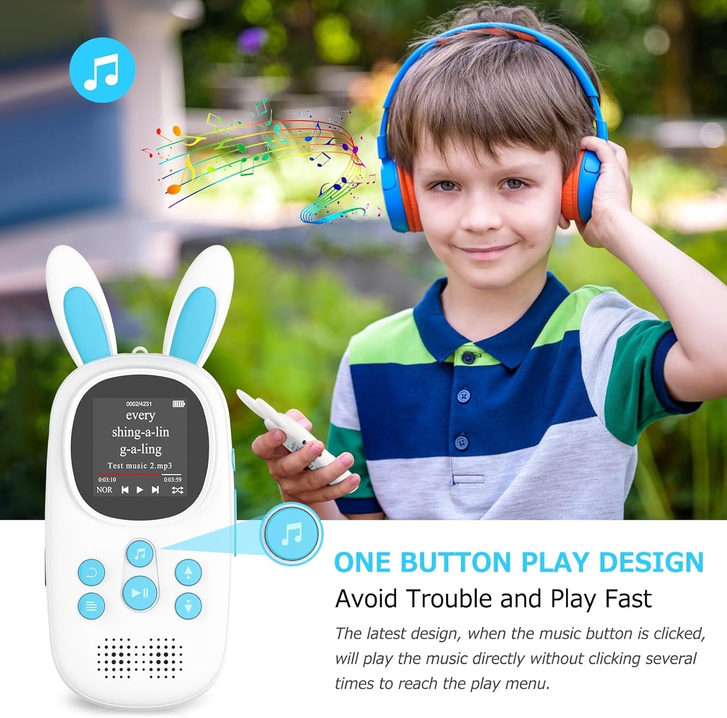 Kids MP3 Player 32GB Bluetooth FM Radio Alarm Pedometer Blue