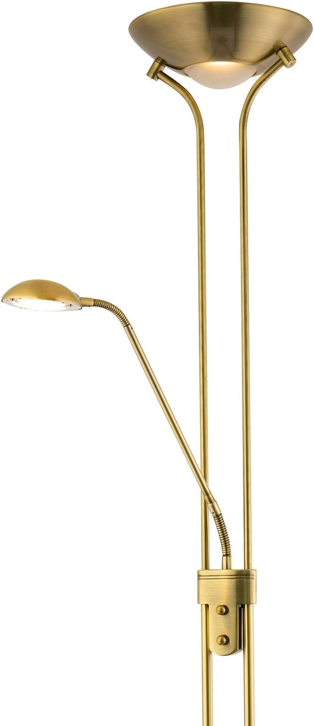 Antique Brass Mother Child Floor Lamp Dimmable LED Reading Light