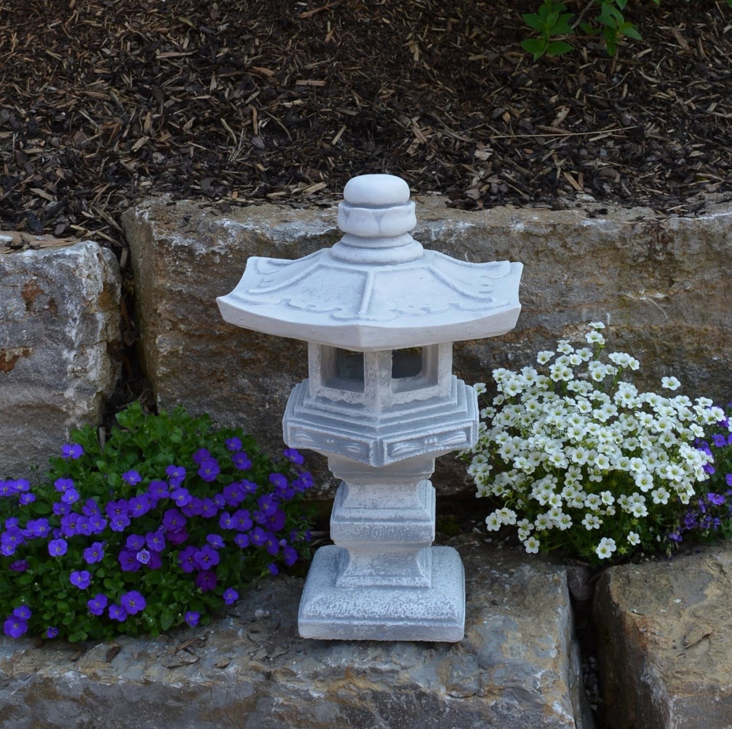Japanese Tachi-Gata Stone Lantern 42 cm Grey Frost-Proof Garden Decor