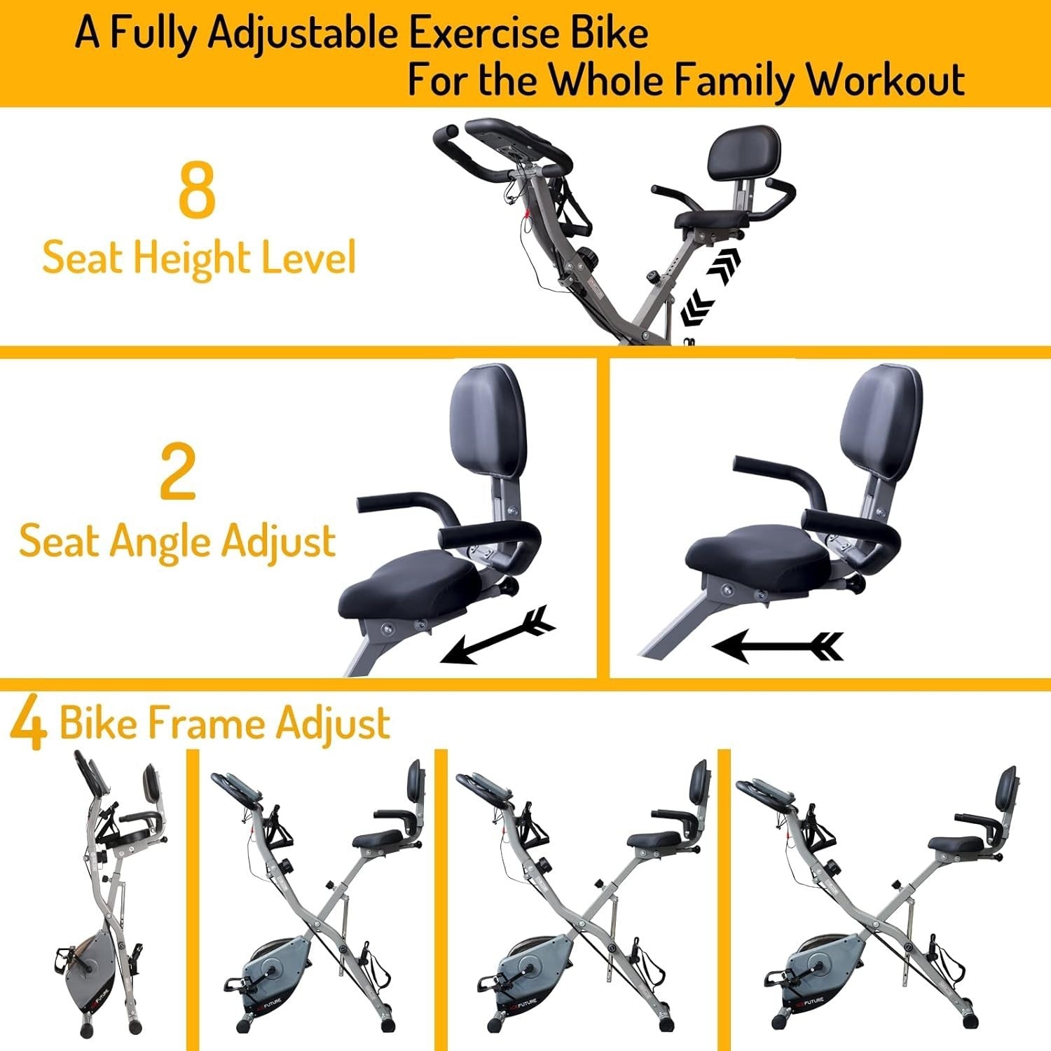 4-in-1 Folding Exercise Bike w/ 16-Level Magnetic Resistance & Arm/Leg Bands