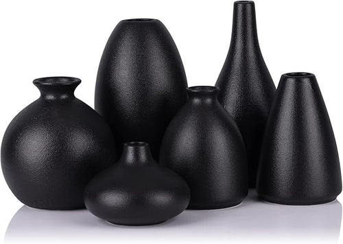 Black Ceramic Vase Set of 6 Matte Modern Bud Vases Home Decor Centerpiece