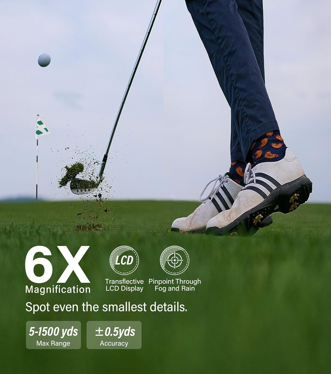 Golf Laser Rangefinder 1500 Yards Slope Mode Flag Lock Vibration 6X Zoom