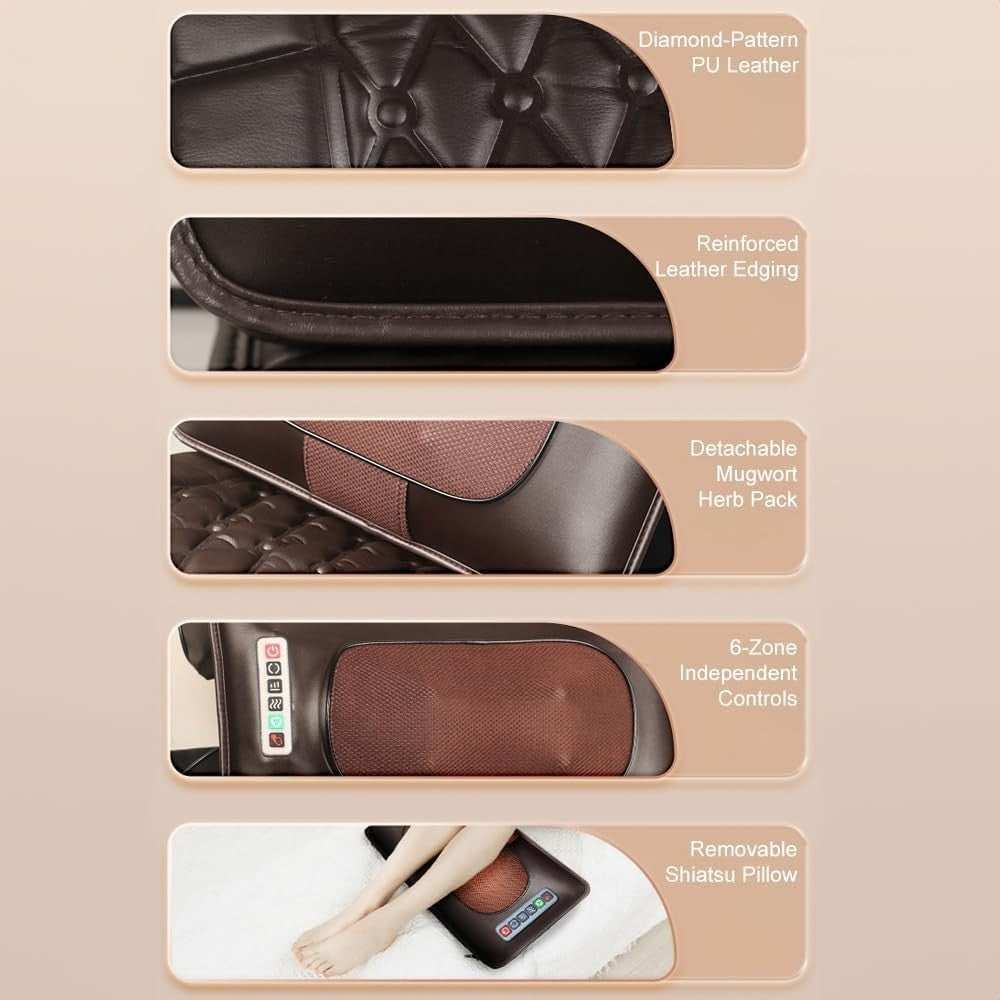 Full Body Massage Mattress Heat Shiatsu Vibration 10 Motors 6 Nodes Pain Relief
