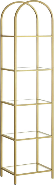 5-Tier Gold & Glass Shelving Unit Tall Arched Display Rack for Modern Homes