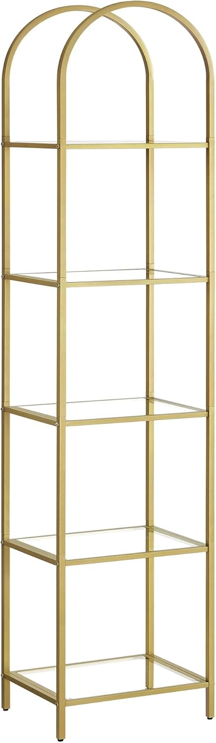 5-Tier Gold & Glass Shelving Unit Tall Arched Display Rack for Modern Homes