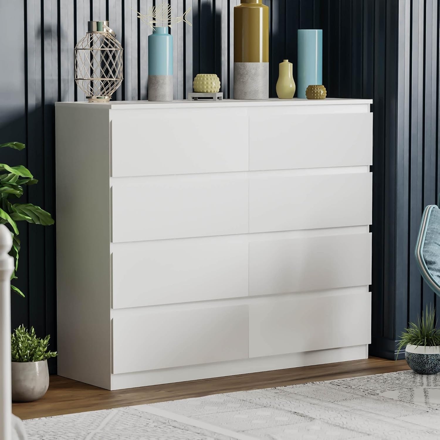 Modern 8 Drawer Chest White Wood Storage Unit Bedroom Living Room
