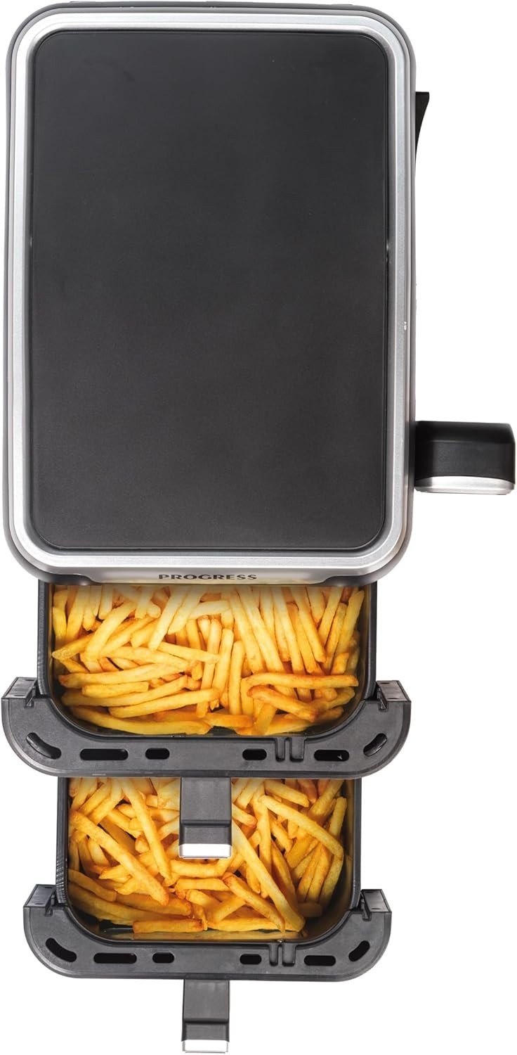9L Dual Tier Air Fryer Stacked 2 Basket Window Touch LED 9 Presets 2400W