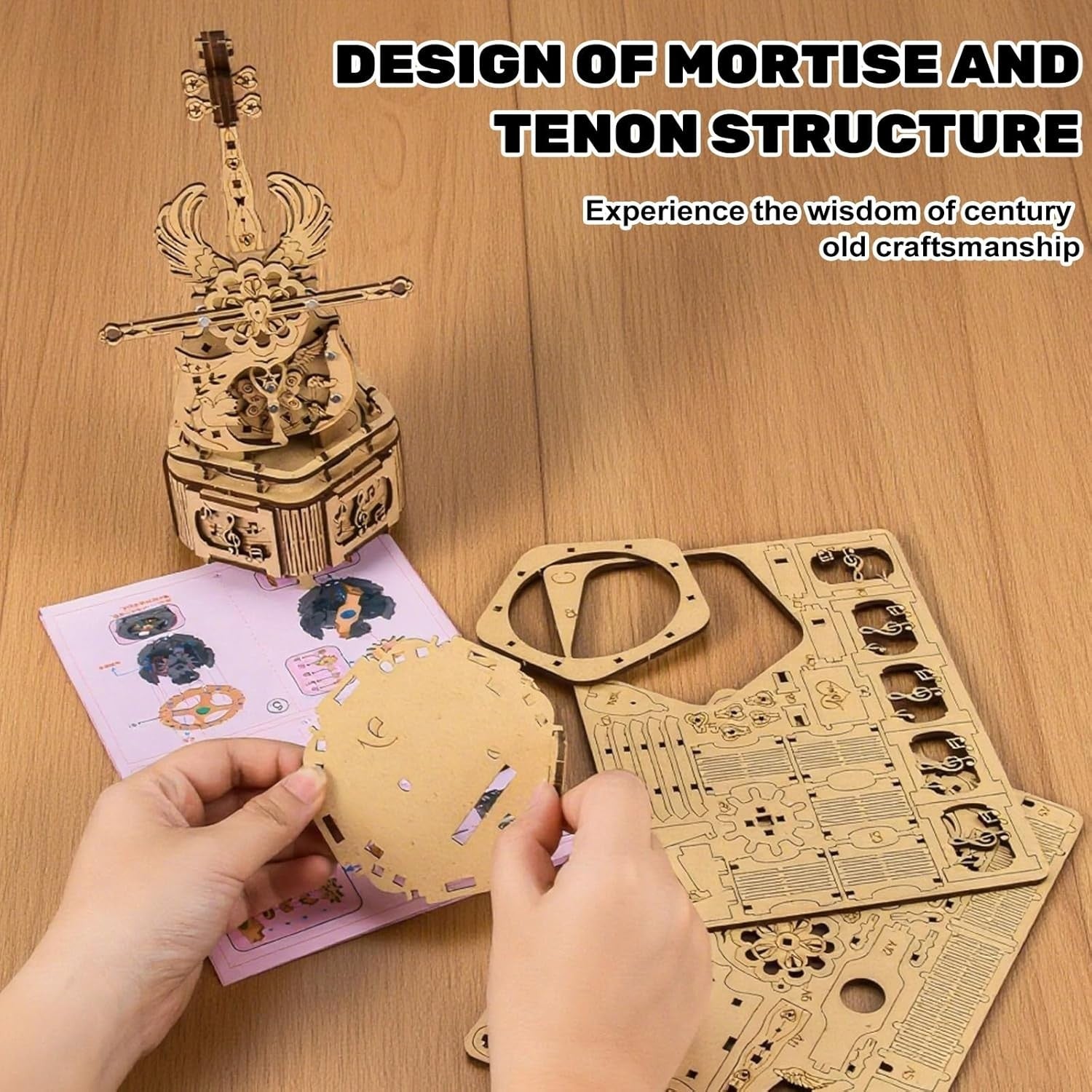 3D Wooden Cello Puzzle Music Box DIY Mechanical Model Kit for Teens & Adults