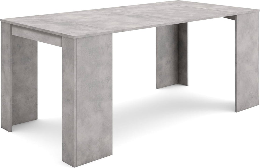 Extendable Folding Dining Table Console for 8 in Modern Concrete Finish