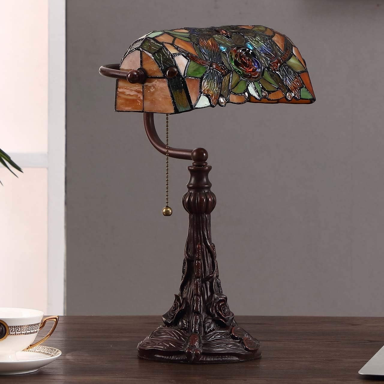 Handcrafted Dragonfly Stained Glass Desk Lamp | Adjustable Light, 16" Tall