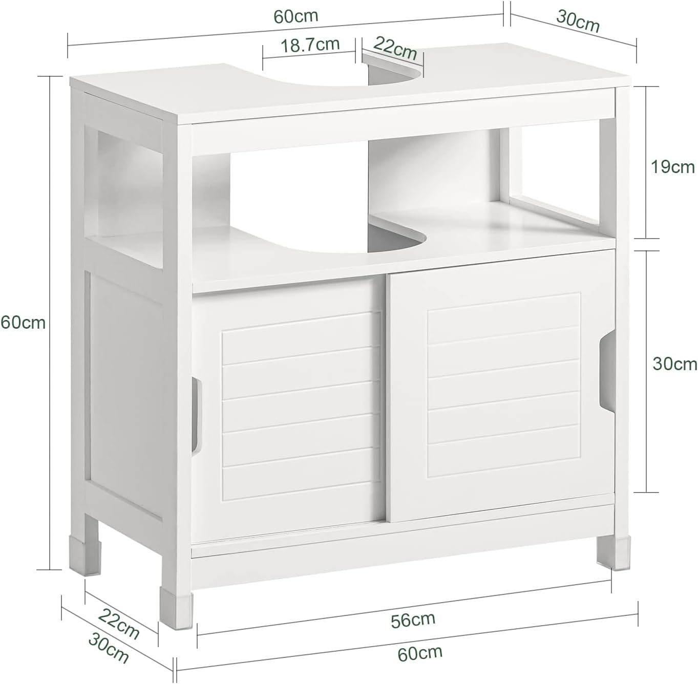 White Under Sink Bathroom Cabinet with Sliding Doors Storage Cupboard