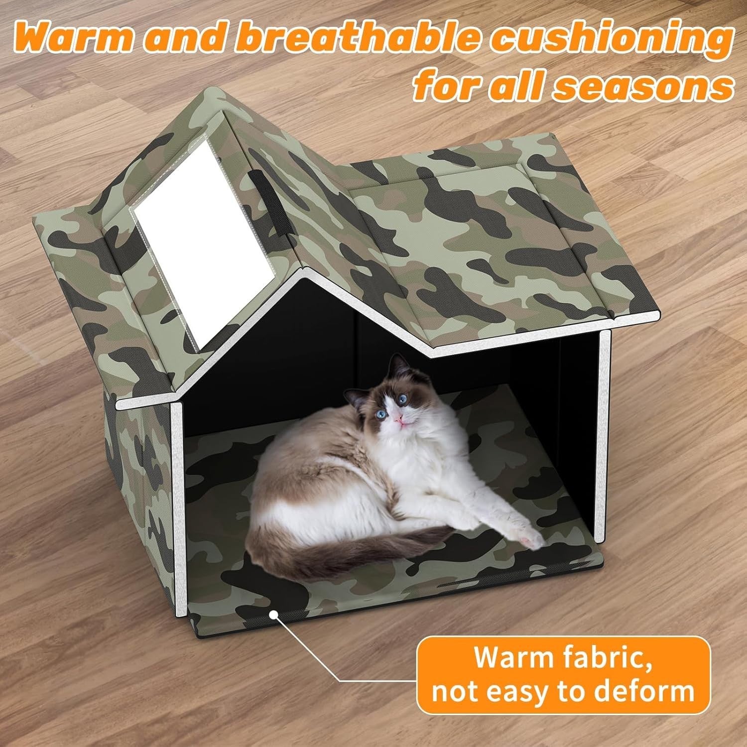 Waterproof Outdoor Cat House with Soft Mat, Foldable Winter Shelter 33x38x43cm