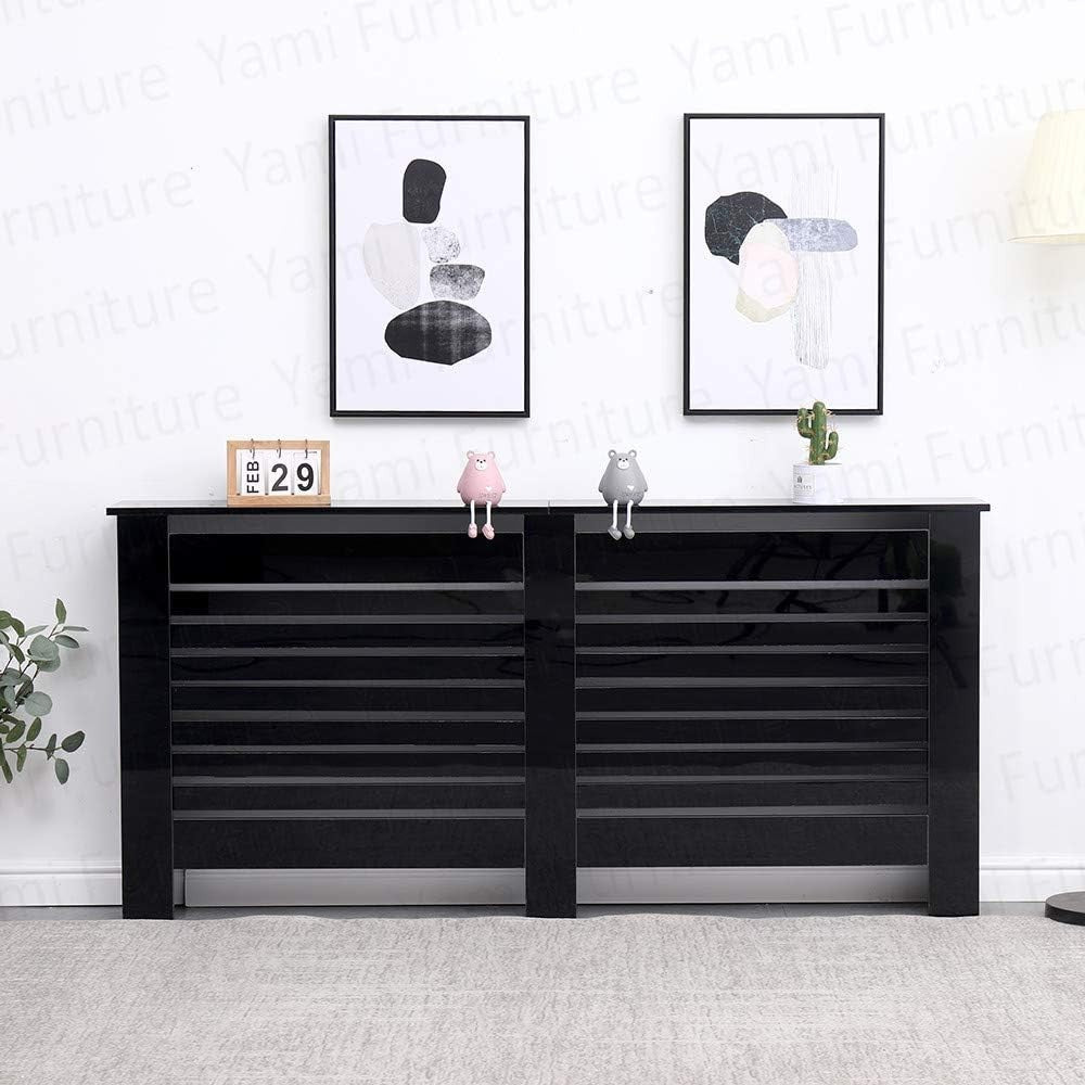 High Gloss Radiator Cover XL Black Modern Slatted Cabinet – Luxury Heating Cover