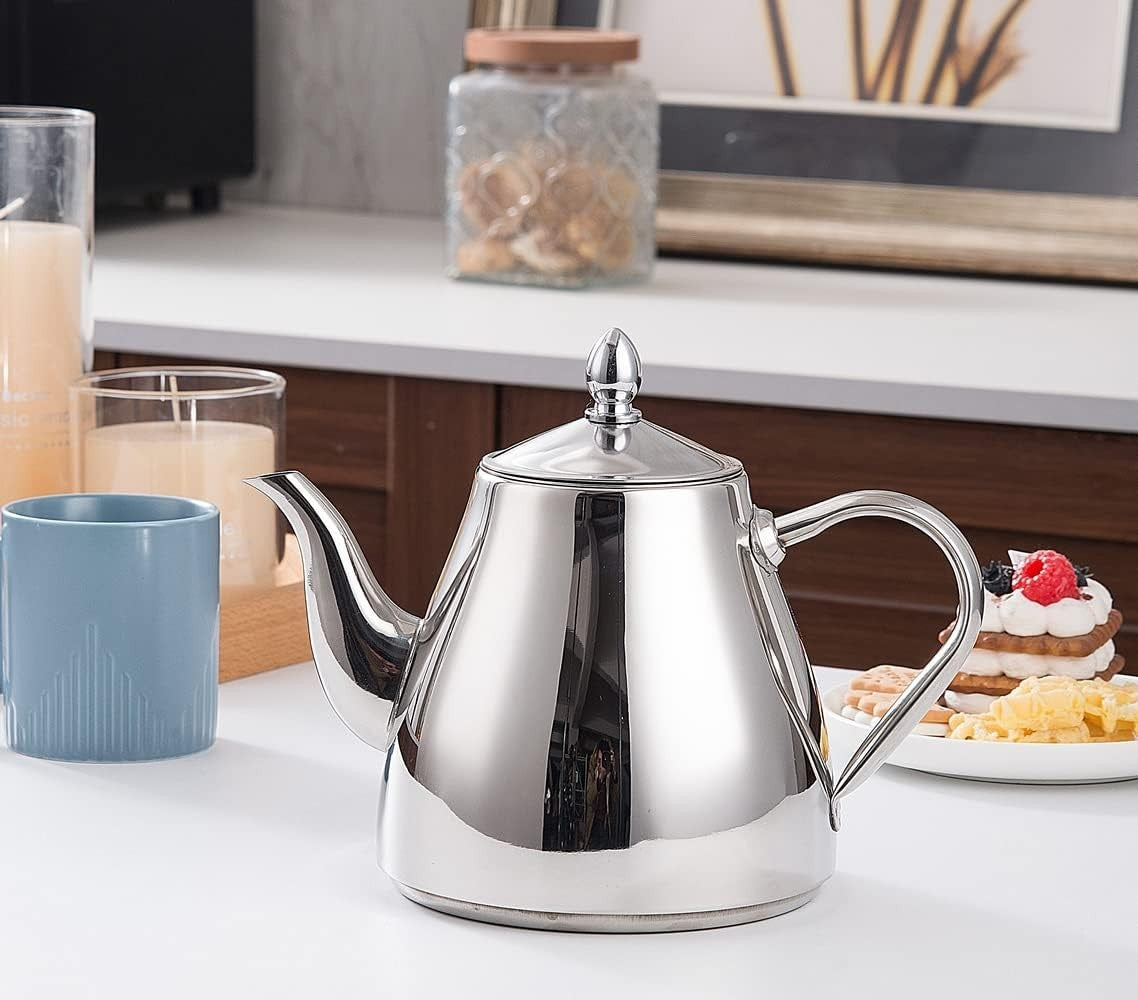 Stainless Steel Teapot 1.5L Tea Coffee Server Easy Pour Drip Free Pot