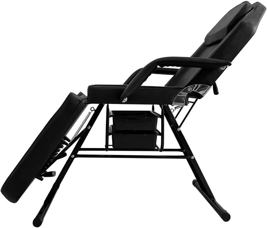 Reclining Massage Table Adjustable Beauty Salon Spa Tattoo Bed w/ Storage Black