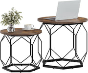 Set of 2 Round Coffee Tables with Removable Tops, Storage & Metal Frame