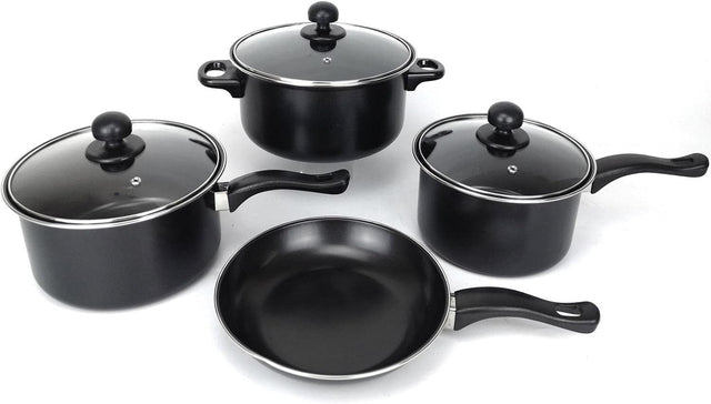 7pcs Non Stick Cookware Set with Glass Lids – Frying Pan, Saucepans & Casserole
