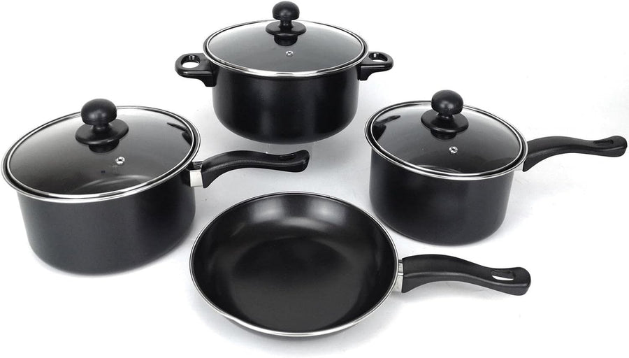 7pcs Non Stick Cookware Set with Glass Lids – Frying Pan, Saucepans & Casserole