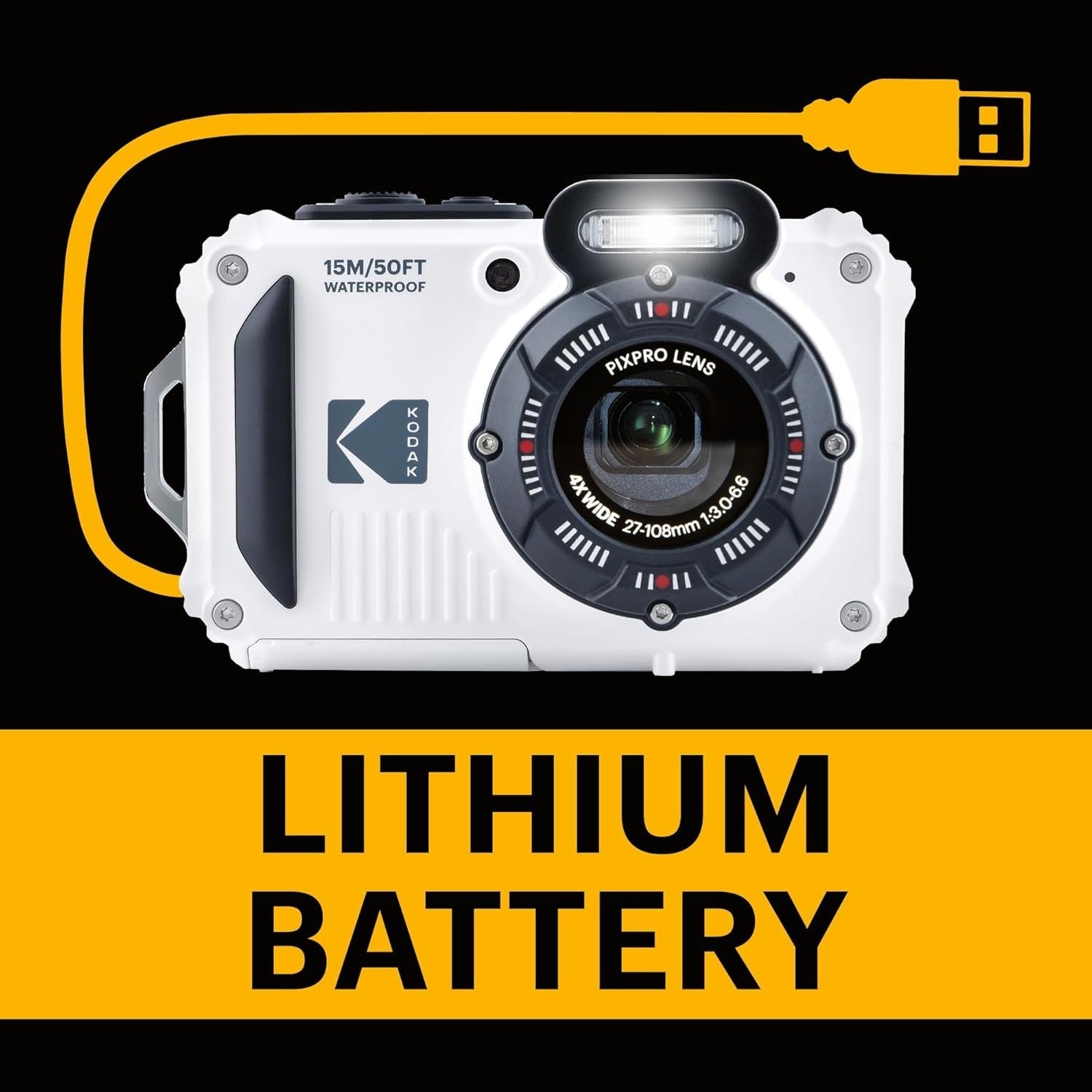 Waterproof Tough Digital Camera 16MP 4X Zoom Full HD White