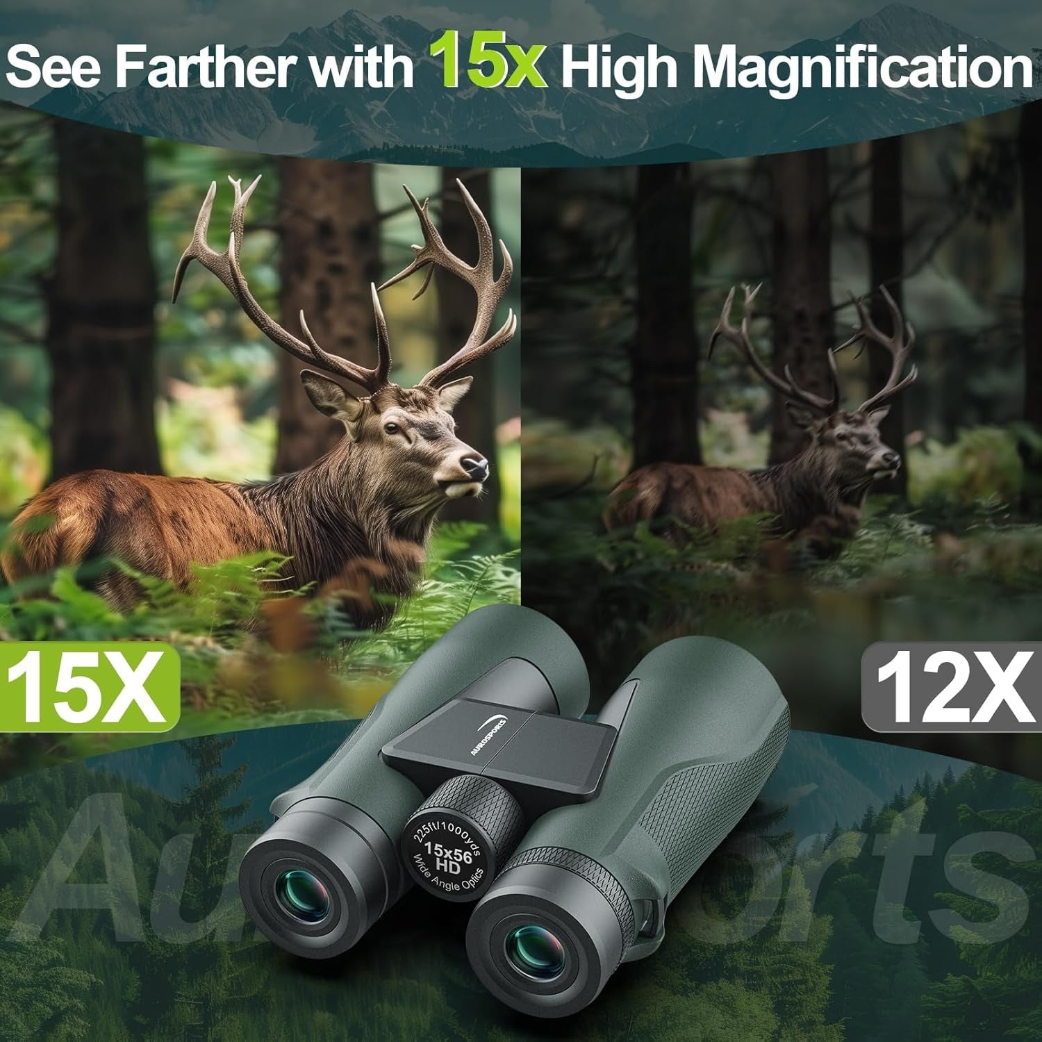 15x56 High Power Binoculars HD Large View Low-Light Vision for Bird Watching Tra