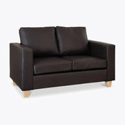 Brown Faux Leather 2 Seater Sofa Compact Couch Padded Cushions Wood Legs