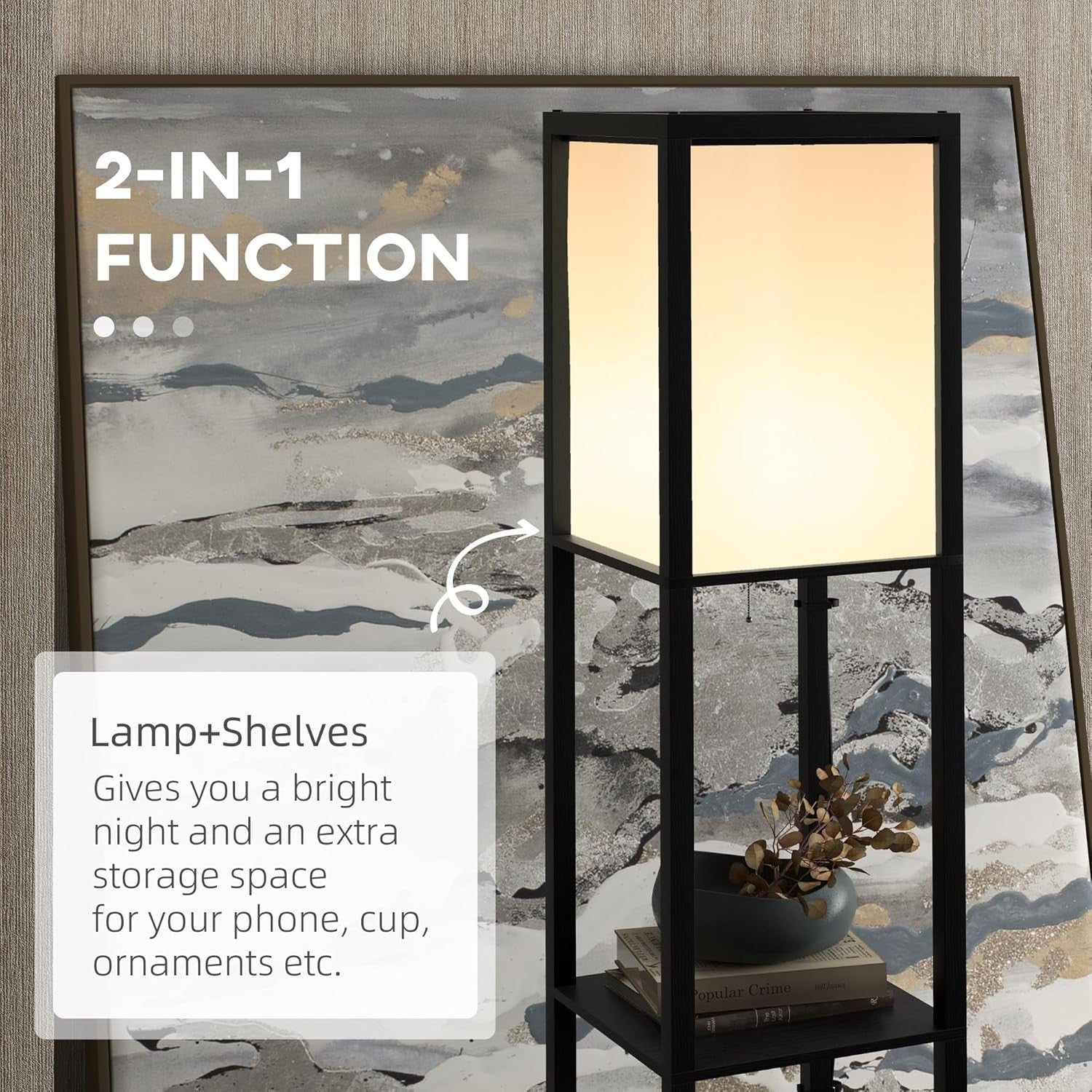Floor Lamp with Shelves Dual Light Modern Corner Standing Lamp Shade