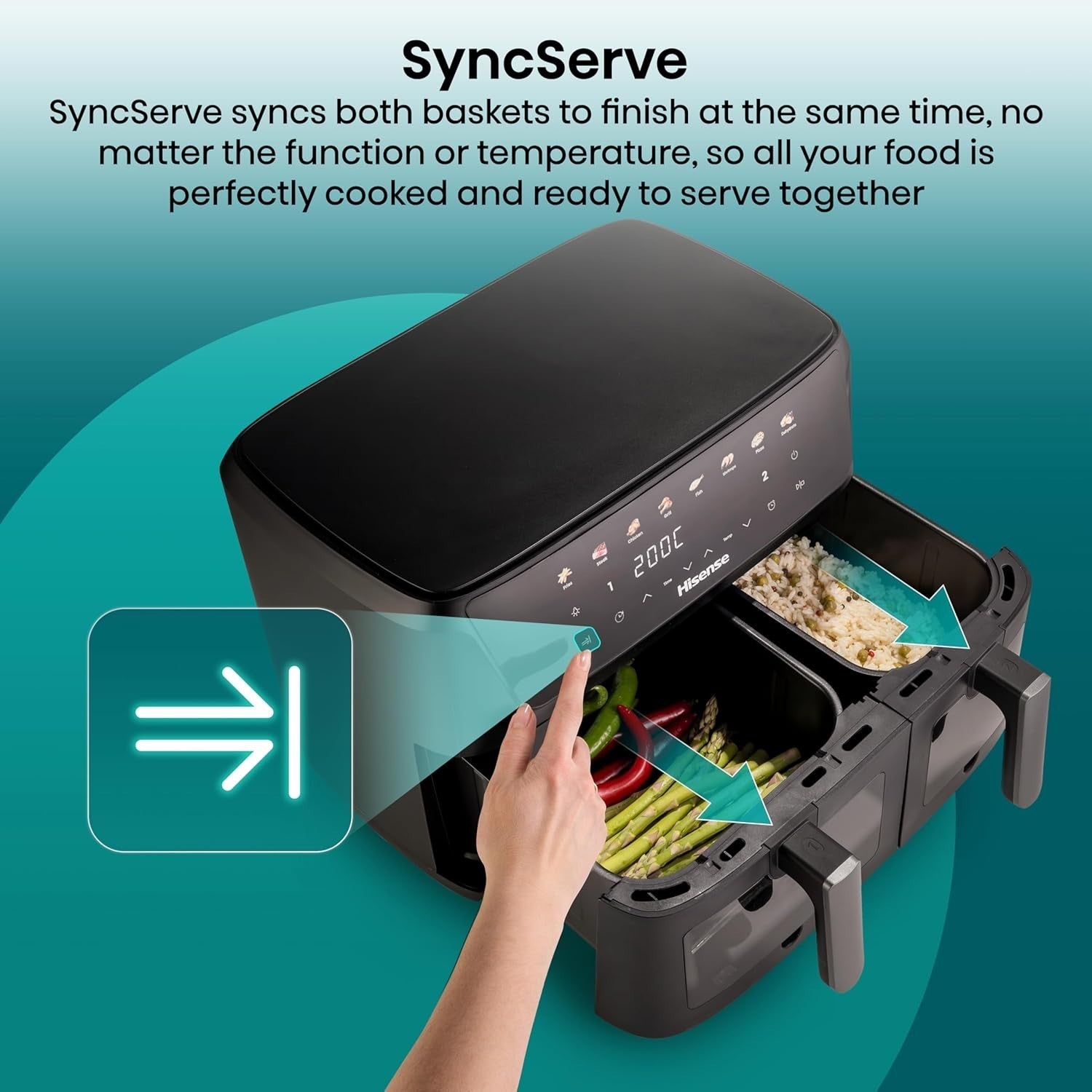 Large Dual Zone Air Fryer 11L SyncServe 8-in-1 Touch Display Fast Healthy Cooker