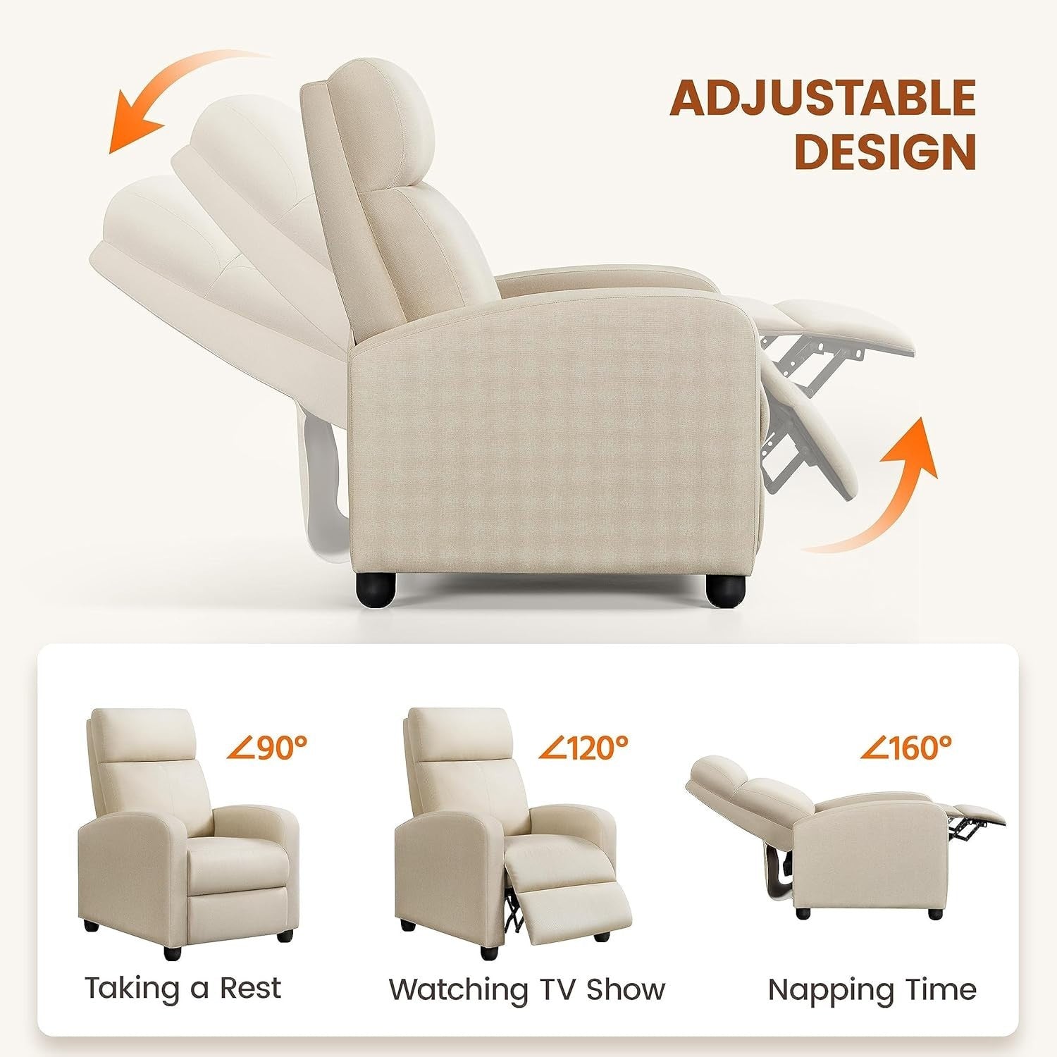Recliner Sofa Chair Fabric Adjustable Lounge Seat Home Cinema Armchair