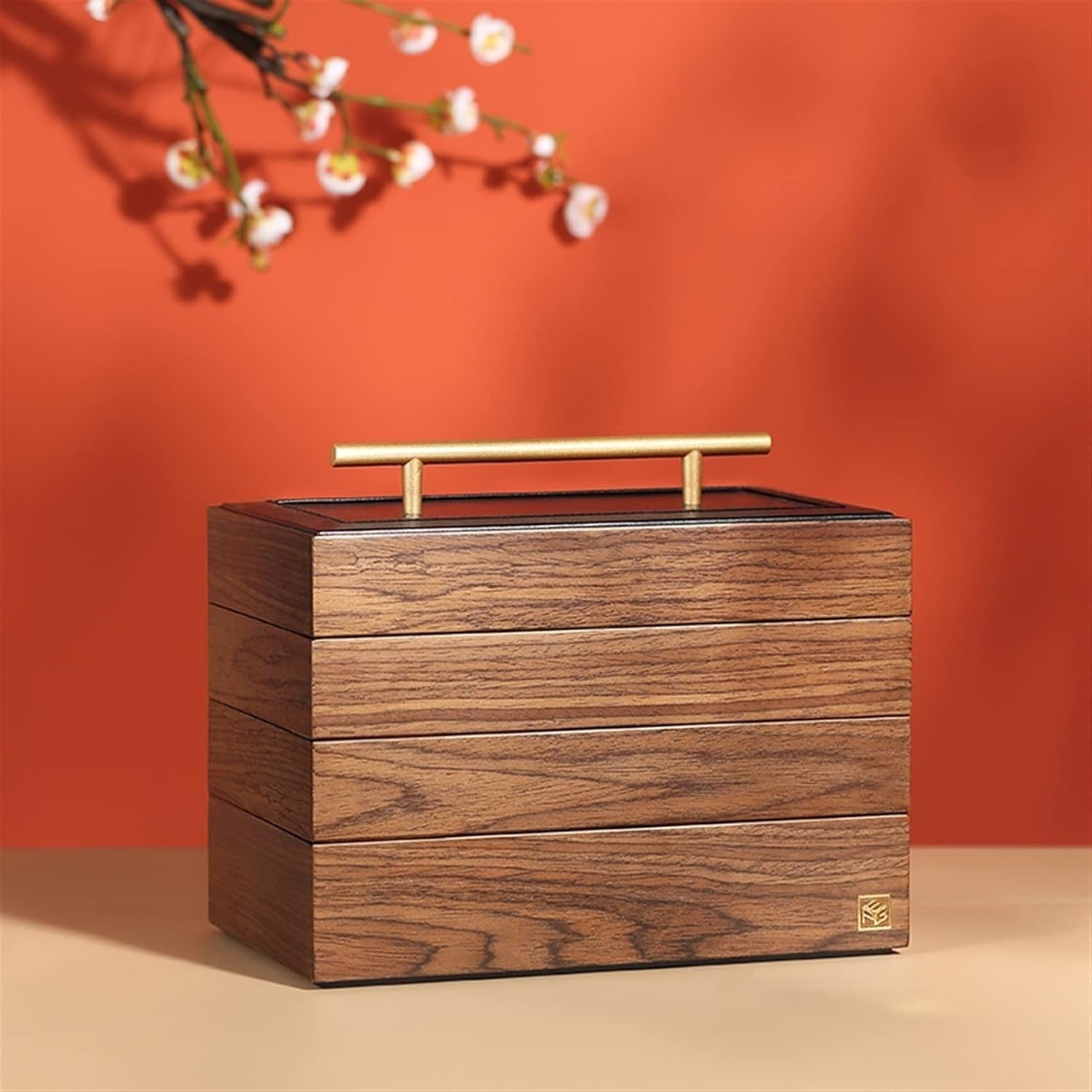Wood Color 4 Layer Solid Wooden Jewellery Box Organizer with Drawers