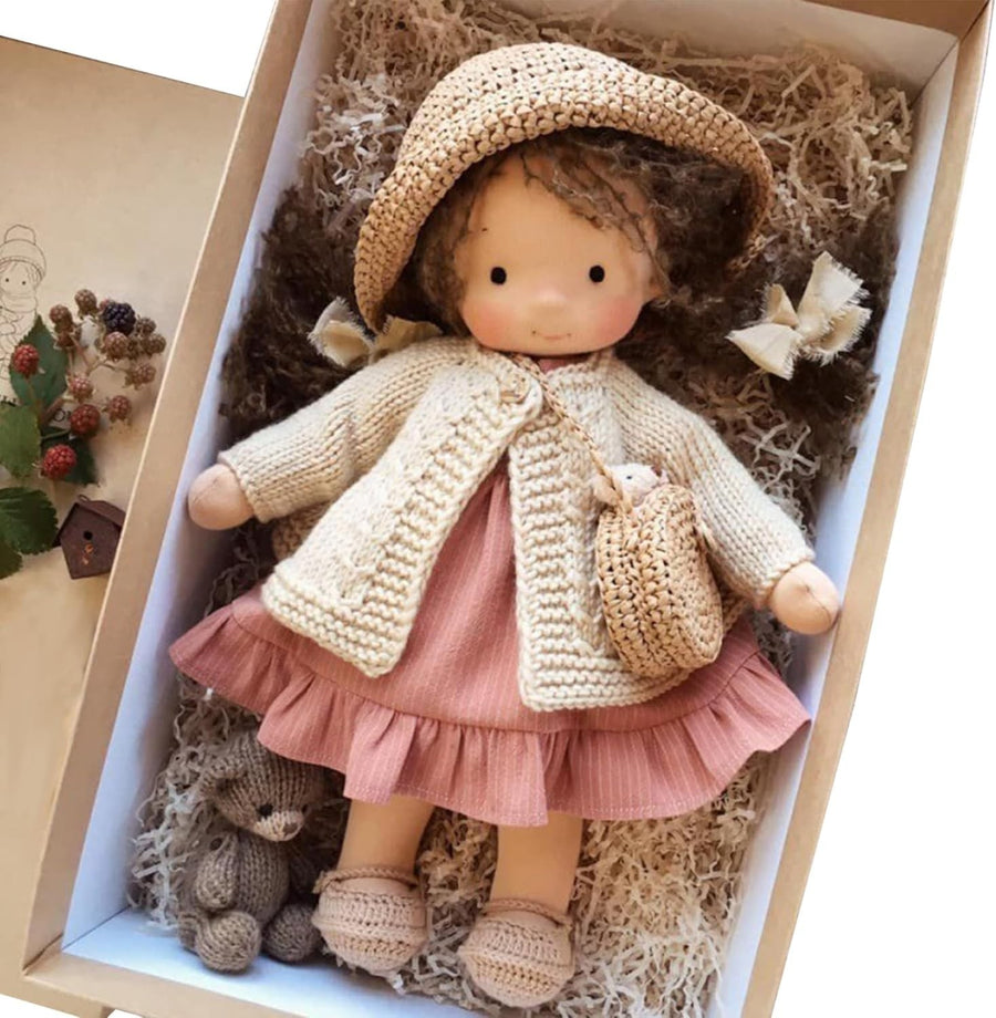 Cute Rag Doll Plush Toy with Hat Bag Shoes Boxed Gift for Babies Kids