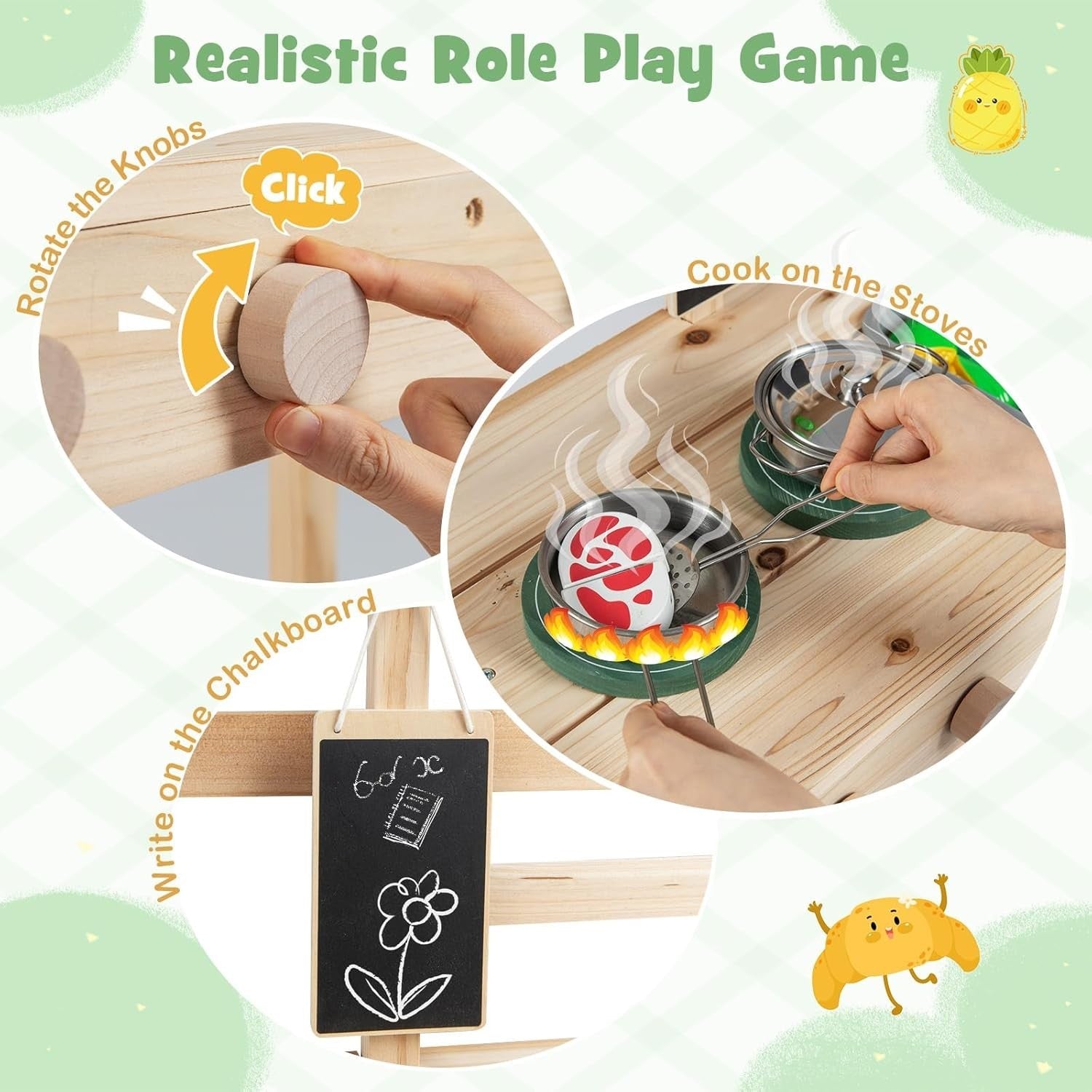 Outdoor Mud Kitchen for Kids Wooden Playset w/ Sink Chalkboard