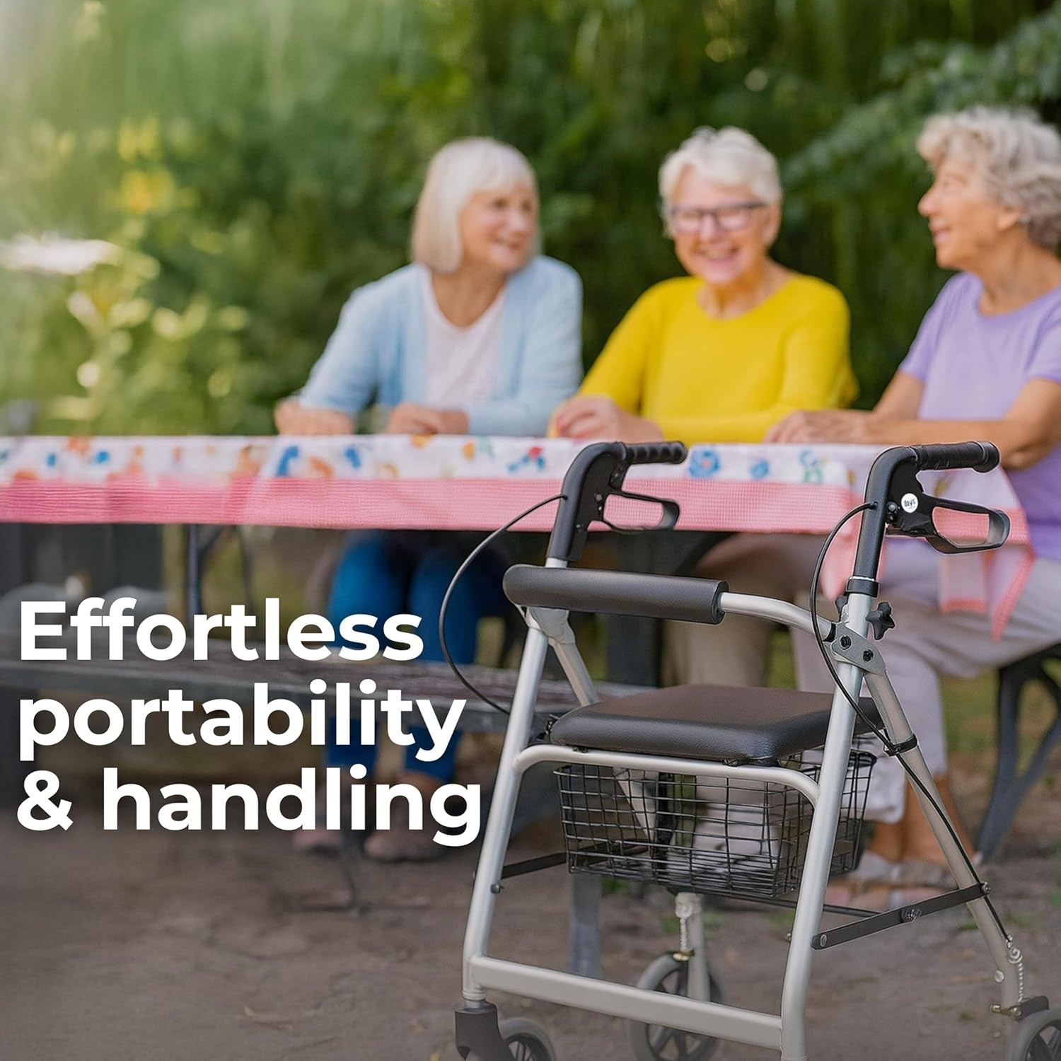 4 Wheel Rollator Walker with Seat Lightweight Folding Mobility Aid Brakes Basket