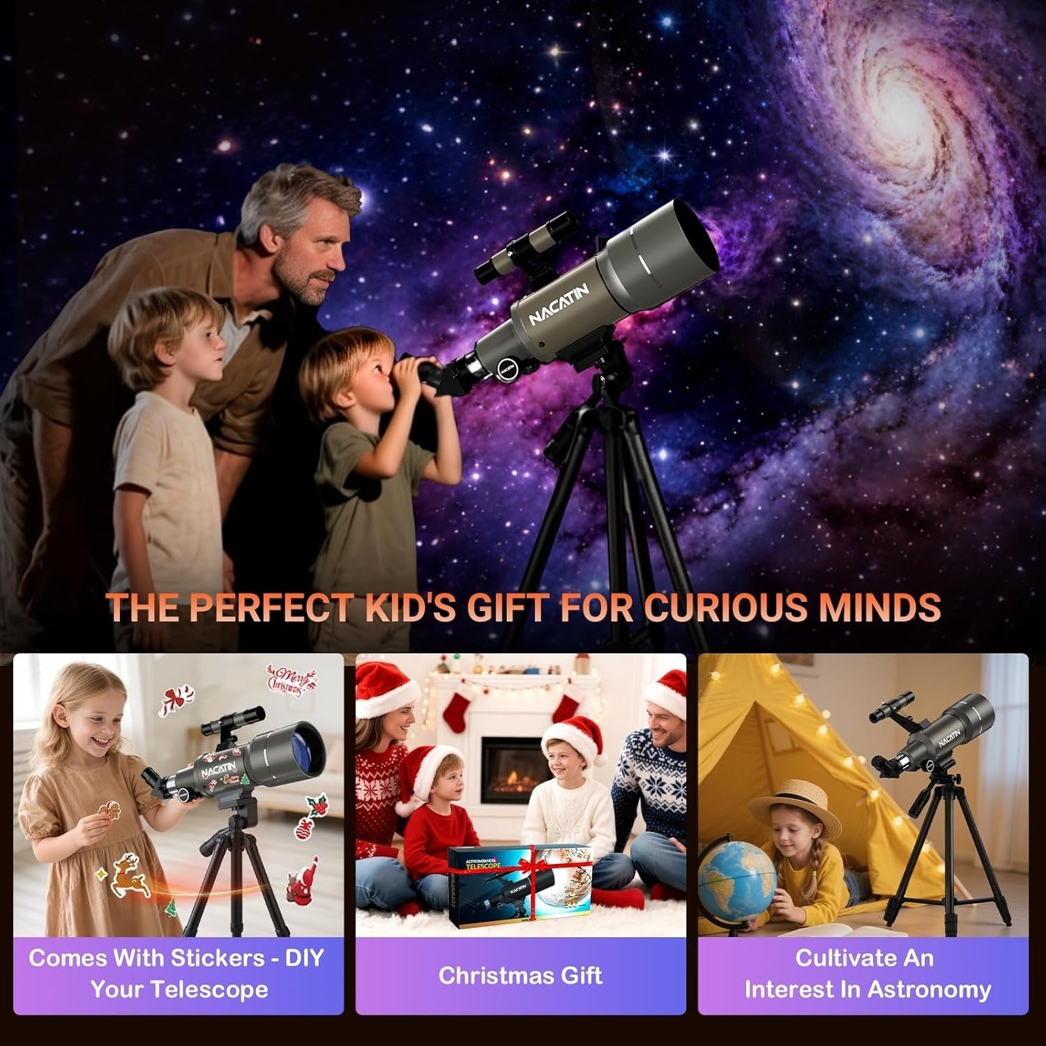 70mm Aperture Kids & Beginners Telescope with Tripod, Phone Adapter & Remote
