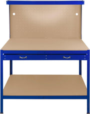 Blue Garage Workbench Steel Pegboard Drawer LED Light 370kg Tool Station