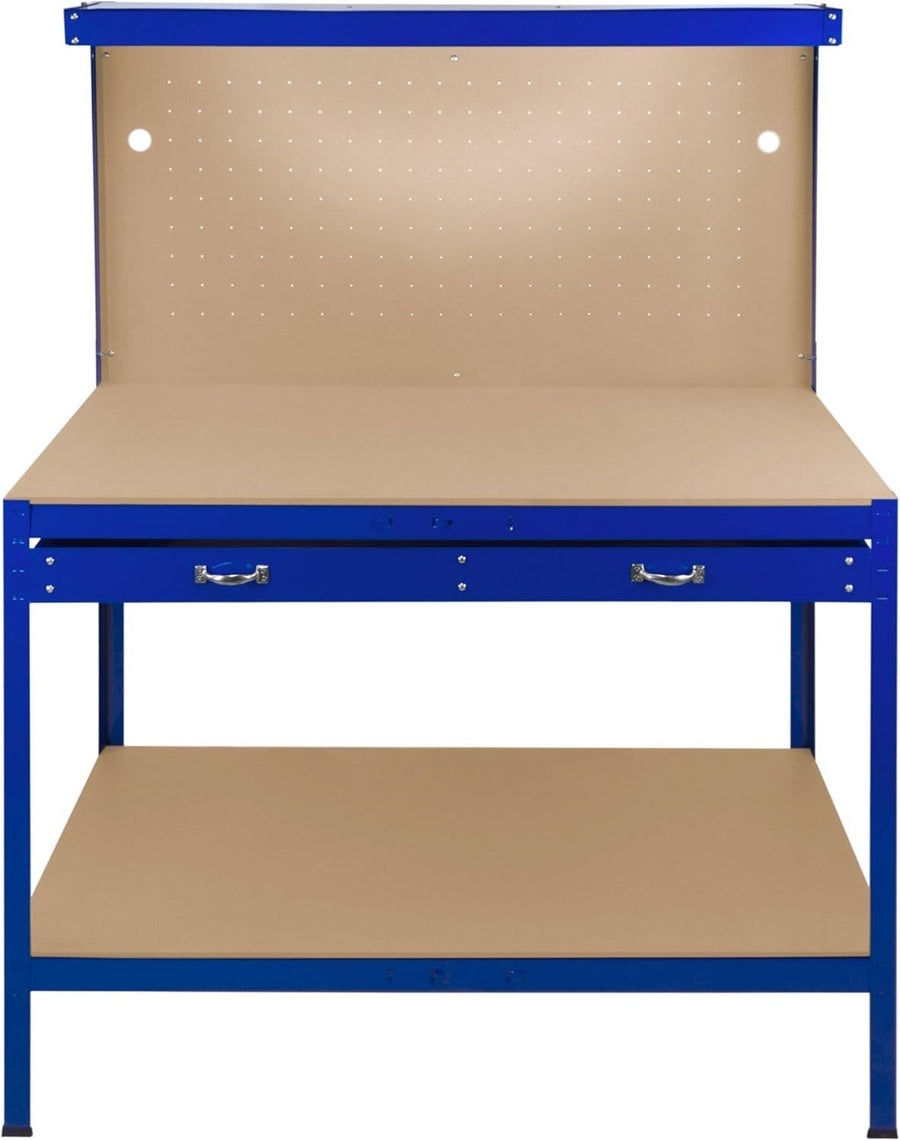 Blue Garage Workbench Steel Pegboard Drawer LED Light 370kg Tool Station