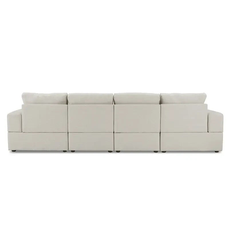 4 Seater Modular Sofa Light Grey Linen with Footstools – Family Couch Set