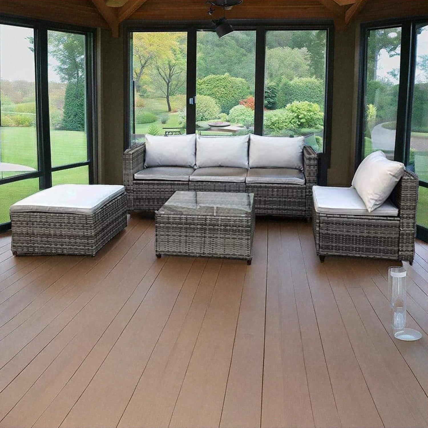 5 Seater Rattan Garden Sofa Set Outdoor Patio Furniture with Table Grey