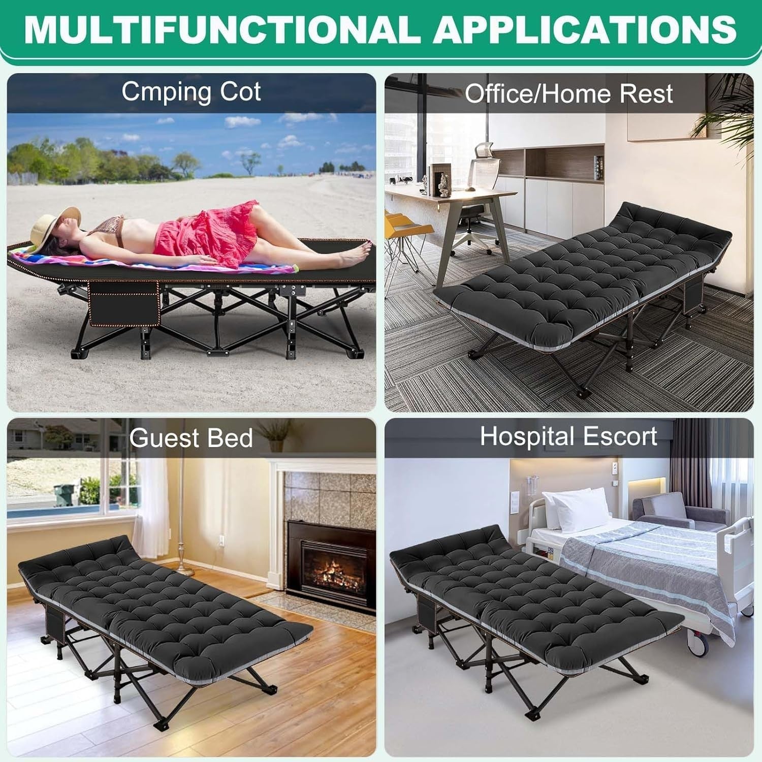 XL Folding Camp Bed Extra Wide 32" Heavy Duty Cot Guest Bed 400KG Max