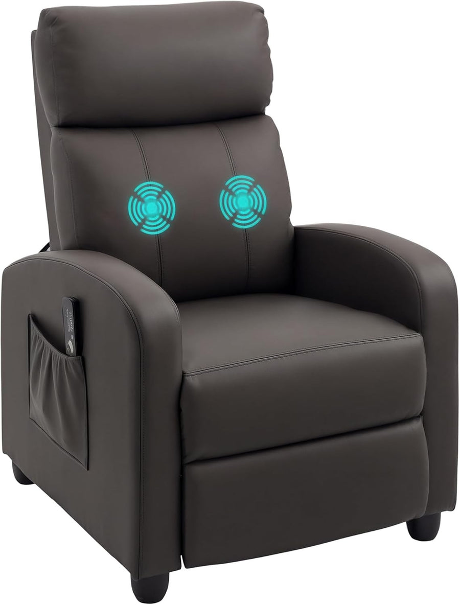 Massage Recliner Chair Faux Leather Push Back Armchair w/ Footrest Brown