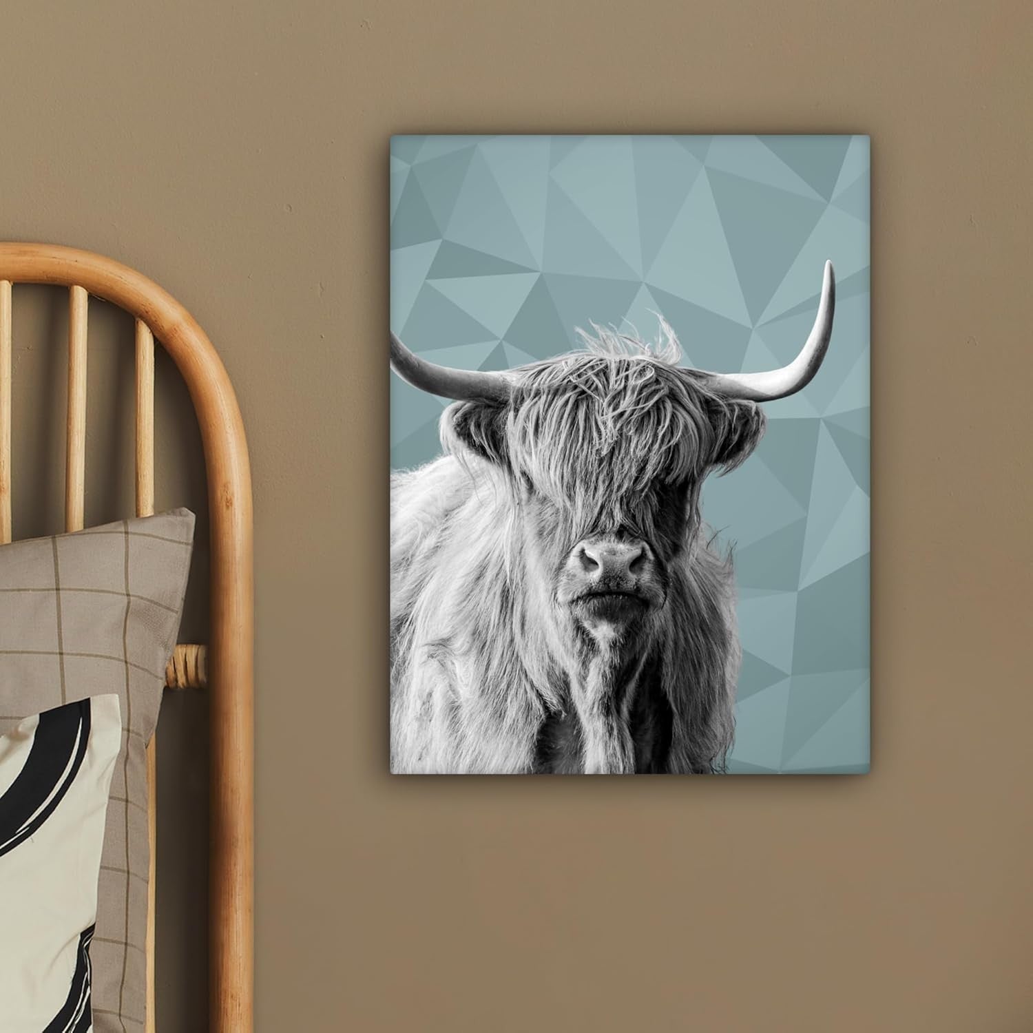Highland Cow Canvas Wall Art 30x40cm Framed Black White