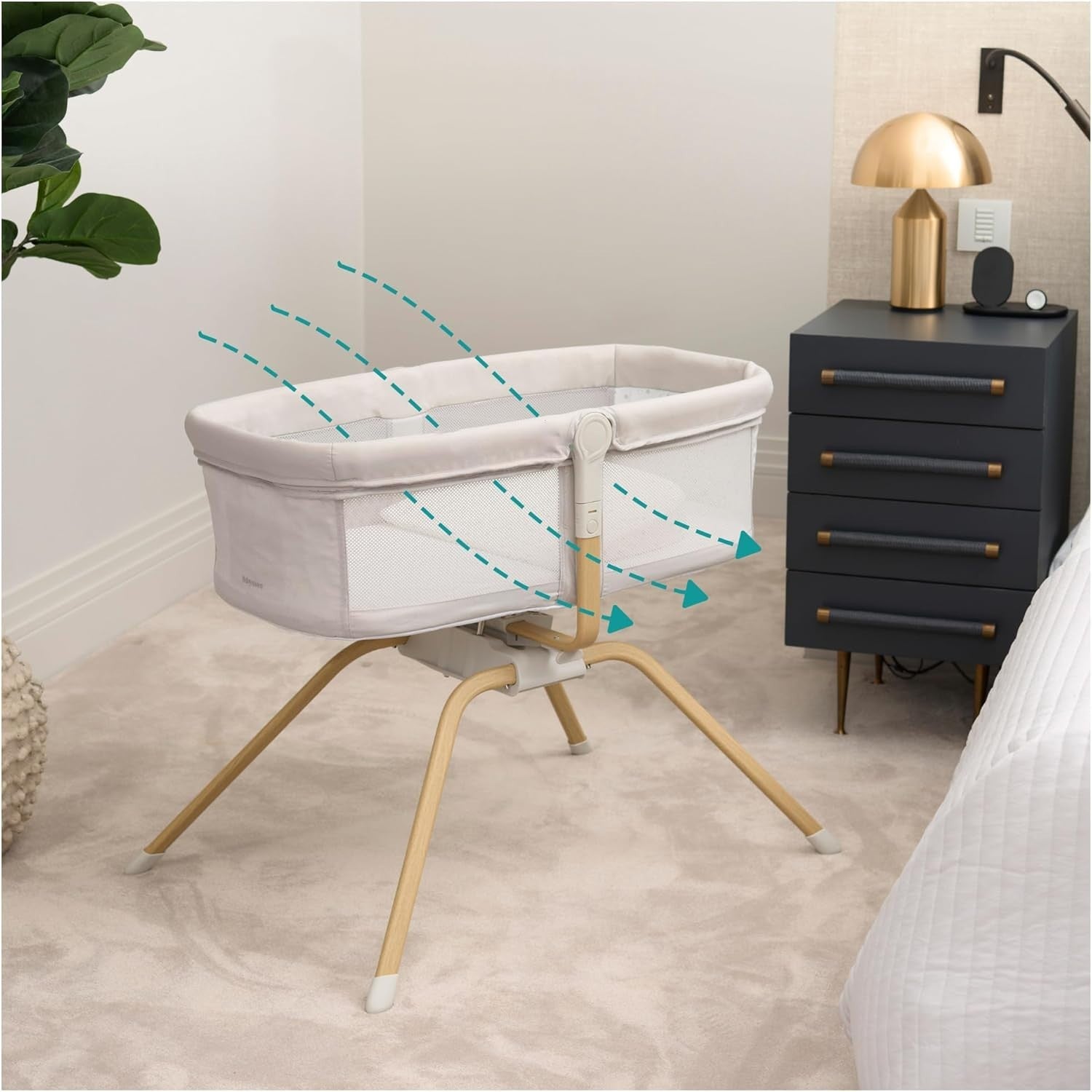 Gliding Baby Crib with Mattress Portable Lightweight Travel Bassinet Light Grey