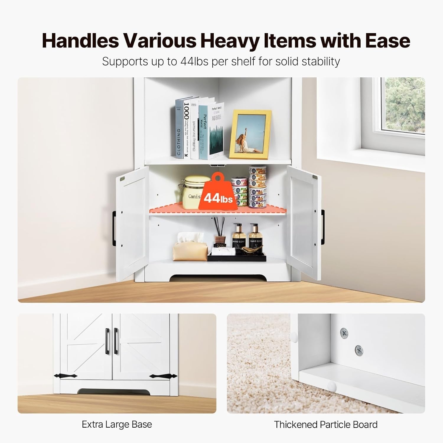 Corner Kitchen Storage Cabinet 68" Tall, 4 Doors, Adjustable Shelves, Space Save