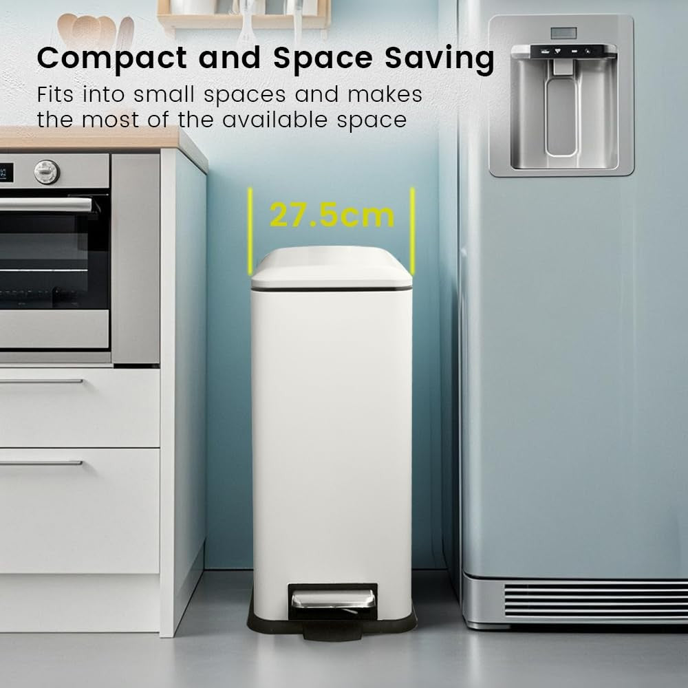 45L Kitchen Pedal Bin Soft Close Stainless Steel White