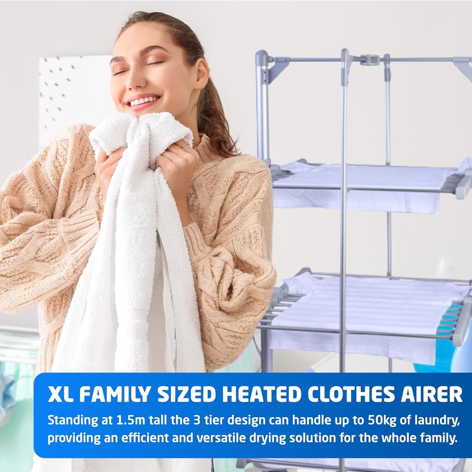 3 Tier Heated Clothes Airer with Cover XL Electric Indoor Drying Rack 300W